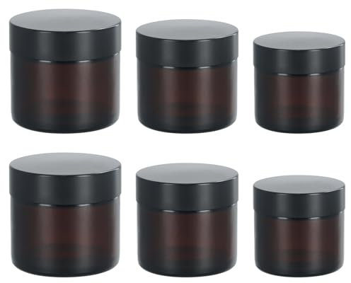 Chstarina6 Stück Amber Glas Leerdose, Tiegel Cremedose, Döschen Set 30g/50g/60g, Braunen Glasbehälter, Leerdose klarer Tiegel, Cremetiegel Glas, Leere Behälter für Kosmetik, Lotionen, Öle, Pulver