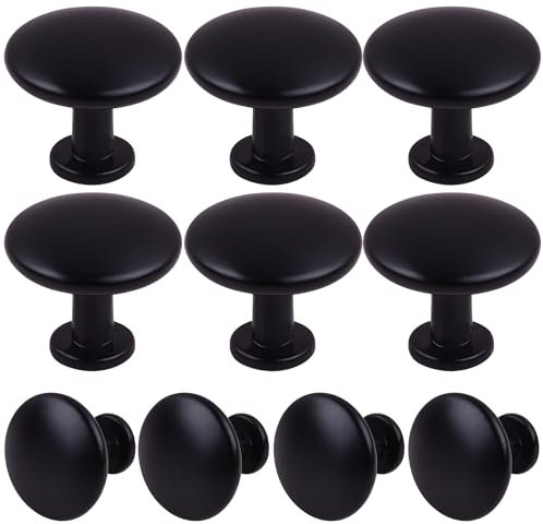 HUGOLEM Pack of 10 Round Mushroom Shape Drawer Pulls Varnish Black Furniture Cupboard Aluminium Alloy Dresser Knobs Door Window Pull Handles Cabinet Hardware for Closet Wardrobe Pulls with Screws