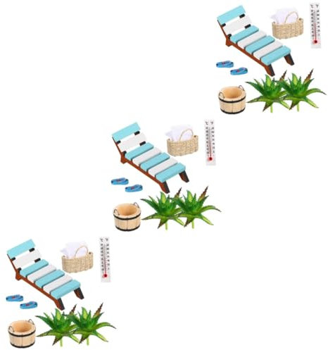 minkissy 3 Sets Miniatur Deko Sauna Mikro Landschaftszubehör Miniaturmöbel Mini Stuhl Miniatur Loungesessel Puppenhaus Möbel Puppenhaus Zubehör Mini Liegestuhl