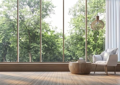CORFOTO 2.1x1.5m Moderne Wohnzimmer Kulisse Großes Fenster Naturblick Zimmer Fotografie Hintergrund Holzboden Japanischer Raum Kulisse Business Online Meeting Dekor Requisiten
