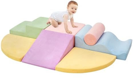 QUCHI Climbing Toys for Toddlers, Toddler Climbing Toys Indoor, 7-Piece Soft Foam Climbing Blocks Set, Toddler Playtime Corner Climber Indoor Foam Play Gym for Climbing Crawling and Sliding