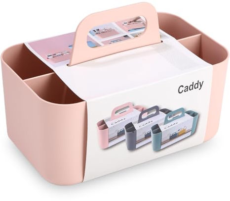 Mehrzweck Korb Organizer,Tragbarer Stapelbarer Kunststoffkorb mit Griff,Reinigungskorb, Bastelkorb,Schreibtischkorb,Bathroom Organizer,Aufbewahrung für Kunst und Make-up (Rosa)