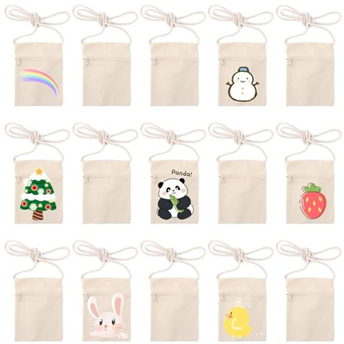 GBACHOOSE 15 Stück Basteln Kindergeburtstag 17x13CM, Stoffbeutel Zum Bemalen, Taschen Bemalen Kindergeburtstag Umhängebeutel zum Bemalen für DIY, Geburtstagsparty, Ausflug, Schultag