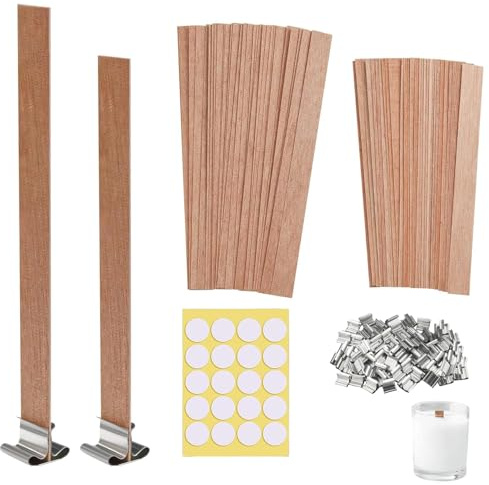120 Pcs Wood Candle Wicks for Making Candles Kit, with 60 Crackling Wood Candle Wicks & 60 Metal Base, 100 Glue Dot for Candle Making Kit for Handmade Diy Candle Holder Scented Craft Supplies