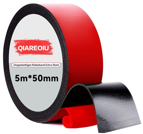 Qiareoiu Doppelseitiges Klebeband Extra Stark, 5m x 50mm Klebeband Doppelseitig Outdoor Wasserfest für Wand und Streifen, Auto, Bürodekor