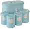 Cooks Professional 5 Piece Tea Coffee Sugar Bread & Biscuit Cannister Set | Labelled Storage Tins | Containers with Airtight Lids | Canisters for Kitchen Accessories & Essentials | Blue & Silver