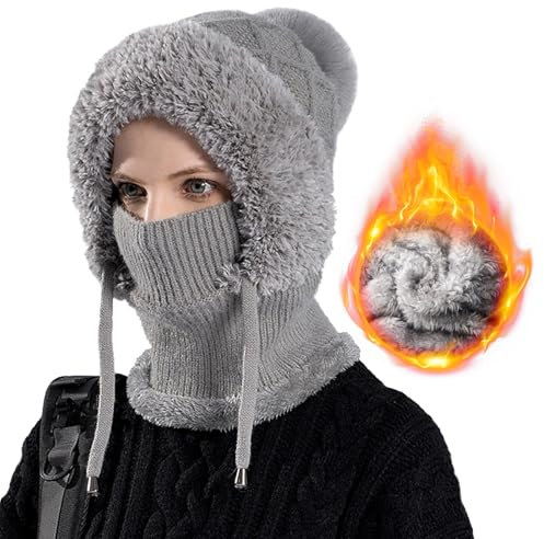 WELROG Plüsch Fahrradhaube mit Sturmhaube Windabweisende Mütze, Schal für Damen und Herren – Gesichtsschutz für Extrem Kaltes Wetter