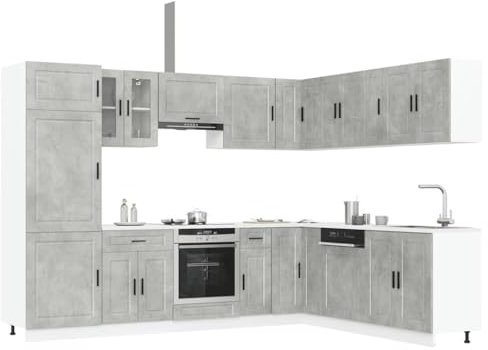 IKAYAA Mueble de Cocina 14 Piezas Porto,Cocinas Completas, Muebles De Cocina por Modulos, Armario Inferior de Fregadero, Armario Colgante Cocina, Armario para el Horno Gris hormigón