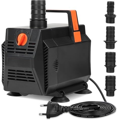 SWAWIS Bomba de Agua Sumergible 30W 2000L/H Bomba Acuario Anfibia Caudal Ajustable con Filtro y 4 Boquillas para Acuarios, Estanques, Fuentes