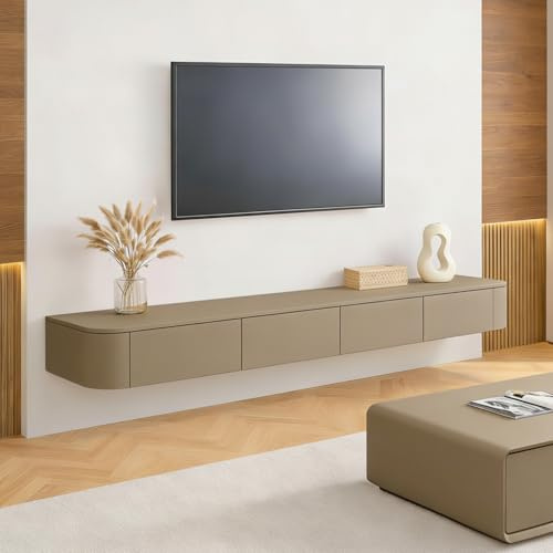Ribanedy Mobile TV Sospeso Moderna | Consolle Multimediale da Parete | Grande Mobile TV con Spazio di Archiviazione per Soggiorno e Ufficio (kaki, 120cm)