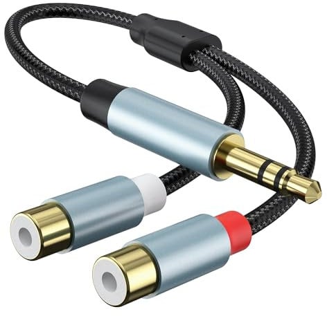 lalasis Adaptador de Conector Cinch a Jack 3,5 mm,Adaptador de Audio estéreo de Conector Cinch a Jack de 3,5mm a 2 RCAAdaptador de Conector RCA de 3,5mm a 2 Conectores RCA Chapado en Oro de 20 cm