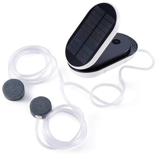 Teichpumpe Solar mit Akku, Teichbelüfter Sauerstoffpumpe für Teich Solar mit 3 Arbeitsmodi und 2 Luftsteine, Aquarium Sauerstoffpumpe für Angeln, Hydroponic, Fischtransport
