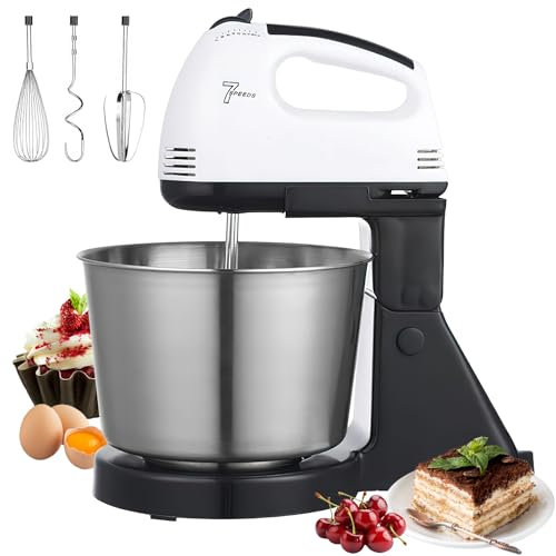1.7L Robot Patissier, 7 Vitesses RéGlables, 2 En 1 Robot Patissier 100W, Batteur Sur Socle Et à Main, Avec Crochet PéTrisseur, Batteur, Fouet à Fil, Pour PâTisserie Et Boulangerie
