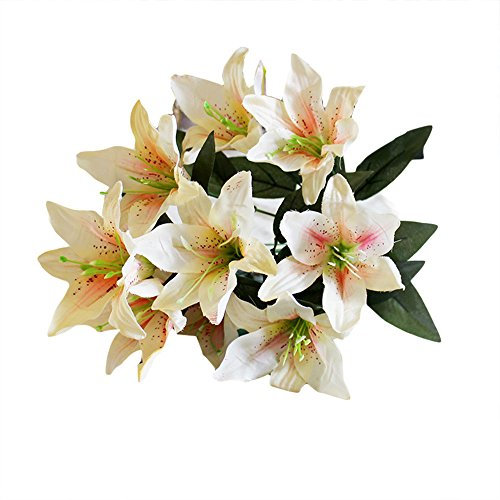 Lot de 10 têtes de faux lys en soie - Bouquet de mariée - Décoration de mariage - Armoire pour l'extérieur (G, taille unique)