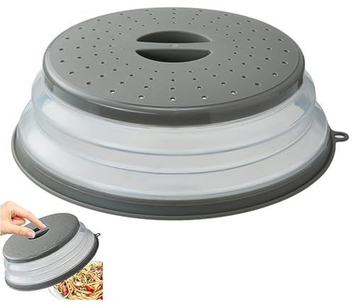 Microwave Splatter Guard, Foldable Microwave Food Cover, Reusable, Microwave Cover for Food Protection,Collapsible Splatter Cover with Steam Vents | Food Covers for Reheating, Cooking & Storage(Grey)