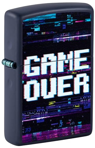 Zippo Sturmfeuerzeug - Game Over, Navy Matte, Color Image - Nachfüllbar - Wiederverwendbar - Windfestes Design - Geschenkbox - Made in USA