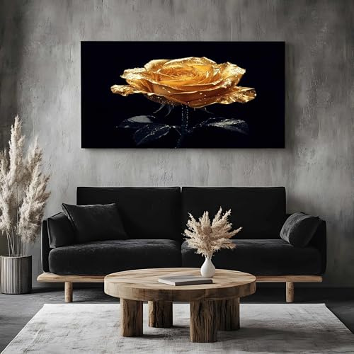 ZORYAN Leinwandbild Luxuriöse Goldene Rose Wand Druck Großes Gemälde