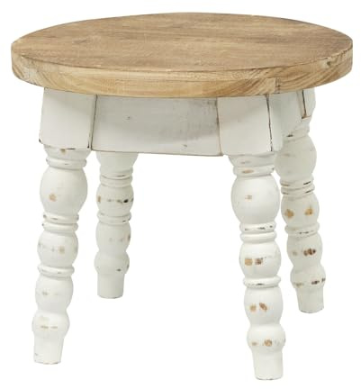 JUMBO DECOR Wooden Step Stool for Kids Adults, Farmhouse Step Stool or Plant Stand Indoor, Portable and Sturdy Versatile Foot Stools for Bathroom, Bedroom, Office, Kitchen, Plant Stand (Round)