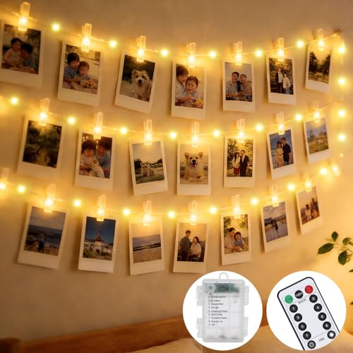 litogo 8 Modi LED Fotoclips Lichterkette für Zimmer Deko, 5M 50LED Lichterkette mit Klammern für Fotos