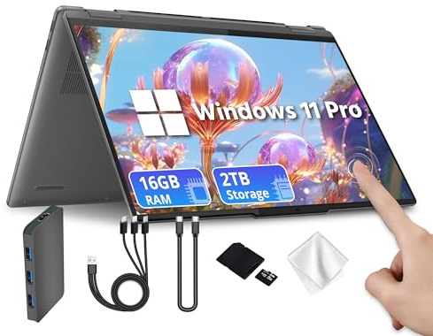 Lenovo Yoga 7i 2-in-1 16 WUXGA Touchscreen Laptop, Intel Ultra 7 155U, 16 GB LPDDR5X, 2 TB di archiviazione (SSD da 1 TB e docking da 1 TB), lettore di impronte digitali, tastiera retroilluminata