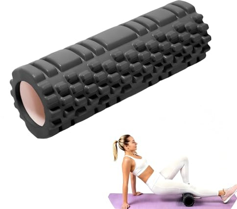Rouleau de fascias pour la colonne vertébrale,33 x 10 cm rouleau en mousse rigide rouleau en mousse rigide avec massage texturé 3D pour le cou et le dos (noir)