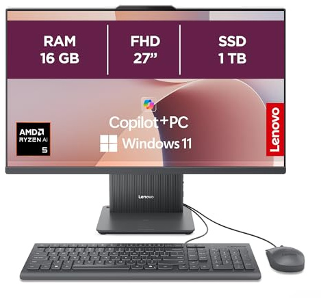 Lenovo IdeaCentre All-In-One | 27 FHD Display | Ryzen AI 5 | 16GB | 1TB | All in One|27 Full HD Display|AMD Ryzen AI 5 330|16GB RAM|1TB SSD|Windows 11 |Grau|inkl. Maus und Tastatur| inkl. Webcam