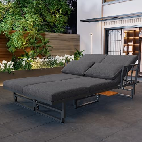 Mrwoo Gartenmöbel Set, Lounge Möbel Outdoor, Lounge mit Höhenverstellbares Sofa, Tisch und Auflagen, Balkonmöbel Set, Terrassenmöbel, Grau