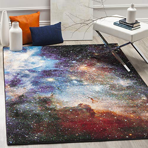 SAFAVIEH Zeitgenössische Teppich für Wohnzimmer, Esszimmer, Schlafzimmer - Galaxy Collection, Kurzer Flor, Lila und Multi, 122 X 183 cm