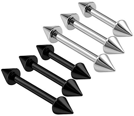 KJM FASHION 6 STK Chirurgischer 316-l-stahl Eloxiert Ohrstecker Hantel 1,2mm 16g 6mm 8mm 10mm 3mm Kegel Rook Helix Tragus Cartilage Piercing Schmuck 0837