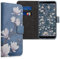 kwmobile Wallet Case kompatibel mit Samsung Galaxy A7 (2018) Hülle - Cover mit Ständer und Kartenfächern - Magnolien Taupe Weiß Blaugrau