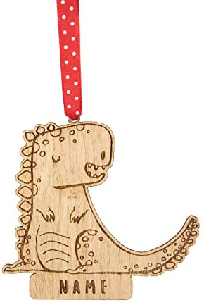 Personalised dinosaur christmas decoration for a child | tree wooden ornament | for her him boy girl gift | xmas secret santa | stocking filler décor uk | wood gifts for children
