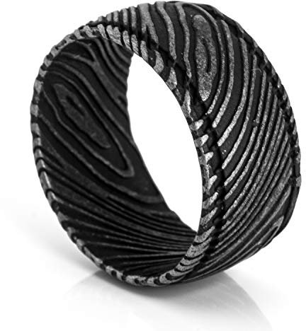 Akitsune Orbis Ring | Damaskus Stahl Ring Frauen Herren Edelstahl Damaszener - Antik-Silber - US 8