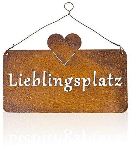 B2S BACK2SEASON Metall-Tafel Lieblingsplatz zum aufhängen Wandschild Edelrost Garten B25cm Made in Europa