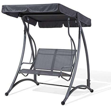 Yellowshop - Dondolo da giardino 2 Posti in ferro antracite con tetto in poliestere seduta in textile colore grigio modello Capri