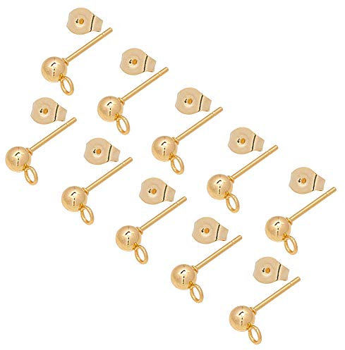 UNICRAFTALE 50 Stück (25 Paare) Edelstahl Ohrstecker 0.7mm Pin Kugel Ohrringe DIY Zubehör Goldene Basteln Ohrhaken Metall Für Schmuckherstellung, 2 mm Loch
