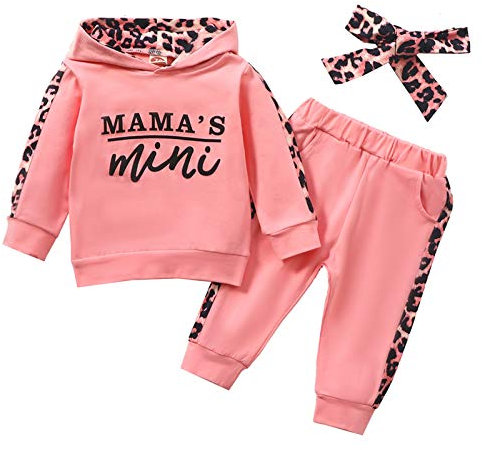Geagodelia Babykleidung Set Baby Mädchen Kleidung Outfit Langarm Kapuzenpullover Top + Hose Neugeborene Kleinkinder Weiche Babyset Mama's Mini (Pink 725, 0-6 Monate)