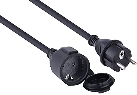 Electraline 01662 Prolunga 30 M da cantiere in gomma neoprene per esterni IP44, Cavo 30M H07RN-F 3G1.5, presa con coperchio Schuko
