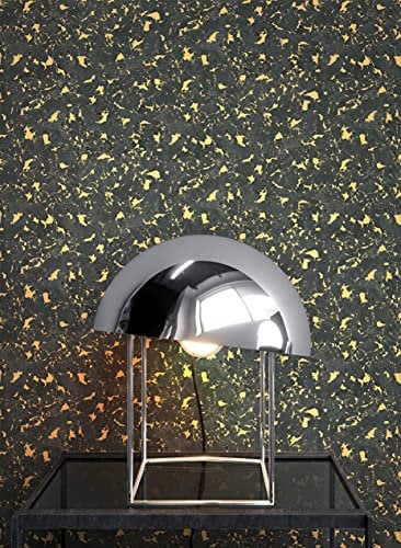 NEWROOM Tapete Schwarz Papiertapete Leicht Glänzend - Glanztapete Industrial Gold Kork Metallic Betontapete Loft Beton inkl. Tapezier-Ratgeber