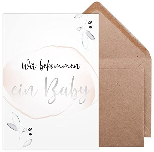 Olgs Karte zur Schwangerschaftsverkündung | Wir bekommen ein Baby | Überraschungskarte mit Umschlag und Silberdruck in A6, Schwangerschaft verkünden