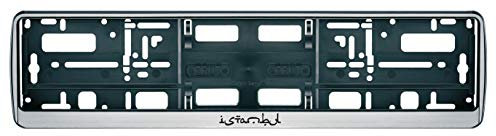 Auto Kennzeichenhalter in der Farbe Silber/Schwarz Nummernschildhalterung Auto, Nummernschildhalter Türkei Istanbul Fahne Flagge Motiv Bild 2 Stück
