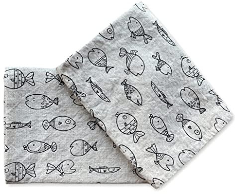 JOWOLLINA 2er-Set: Gourmet Geschirrtücher Küchenhandtücher Handtücher Tücher 44x68 cm Halbleinen Stonewashed Bedruckt (Fischlein schwarz)