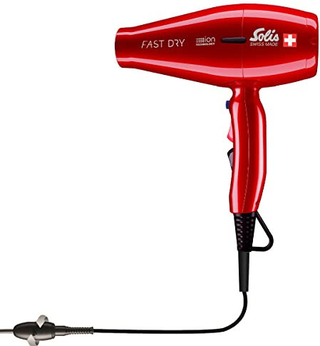 Solis Fast Dry 360º ionic 381 - Ionen Haartrockner - Föhn mit ION-Technologie - 360º drehbares Kabel - inklusive Stylingdüse - Rot
