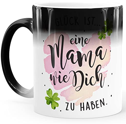 SpecialMe® Taza mágica con texto en alemán La suerte es una mamá como tú tener Kleeblatt Herz, regalo para el día de la madre, Magic Magic Taza
