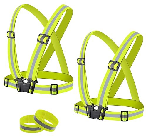BOZEVON Chaleco de Reflectante - Chaleco de Seguridad de Alta Visibilidad Ajustable con Banda reflectora para Correr, Trotar, Practicar Senderismo, Ciclismo, Paquete 3