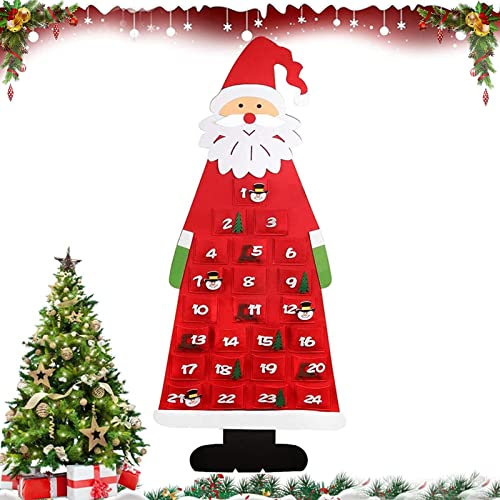 Filz-Adventskalender,Weihnachtsmann-Adventskalender,Adventskalender,Adventskalender,Weihnachtskalender,DIY-Weihnachtsbaum,Weihnachtsbaum-Ornamente(Rot)