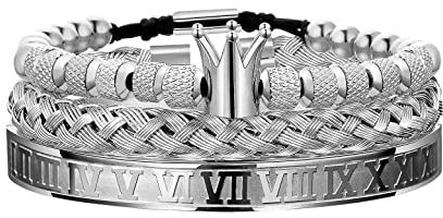 FUNEIA 3 Stücke Edelstahl Armbänder für Herren Luxus Roman Royal Crown Charm Armband öffnen verstellbare Herren Luxus Schmuck Geschenke
