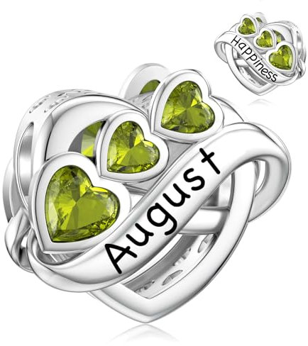 LANBEIDE August Geburtsstein Charms, 925er Sterlingsilber Unendlichkeits Liebesherzperlen Peridot Geburtsstein Charms passend für Pandora-Armbänder, Halsketten, Geburtstagsgeschenke
