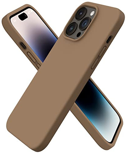 ORNARTO Compatible with iPhone 14 Pro Max Case 6.7, Slim Liquid Silicone 3 Layers Full Covered Soft Gel Rubber Case Cover-Brown