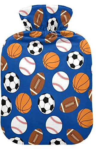 Sports Football Baseball Basketball Soccer Hot Water Bottle with Cover Hot Water Bottles for Pain Relief Water Heating Pad Heating Bag for Kids Adults, 1L