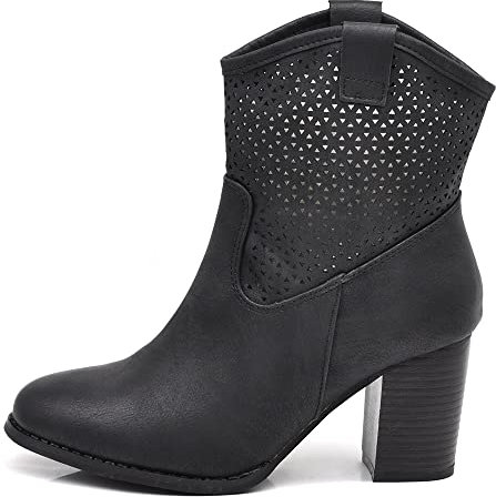IF Fashion Scarpe Stivali Stivaletti Alla Caviglia Camperos Texani Tacco da Donna G633 nero N.36